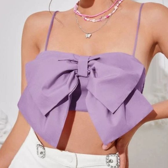 . Tops - Bow Front Cami Cropped Top Purple